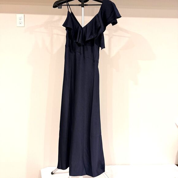 Ted Baker NWT KEOMI Navy Waterfall Ruffle Satin Bias-Cut Midi Dress Size 2 - Picture 4 of 13